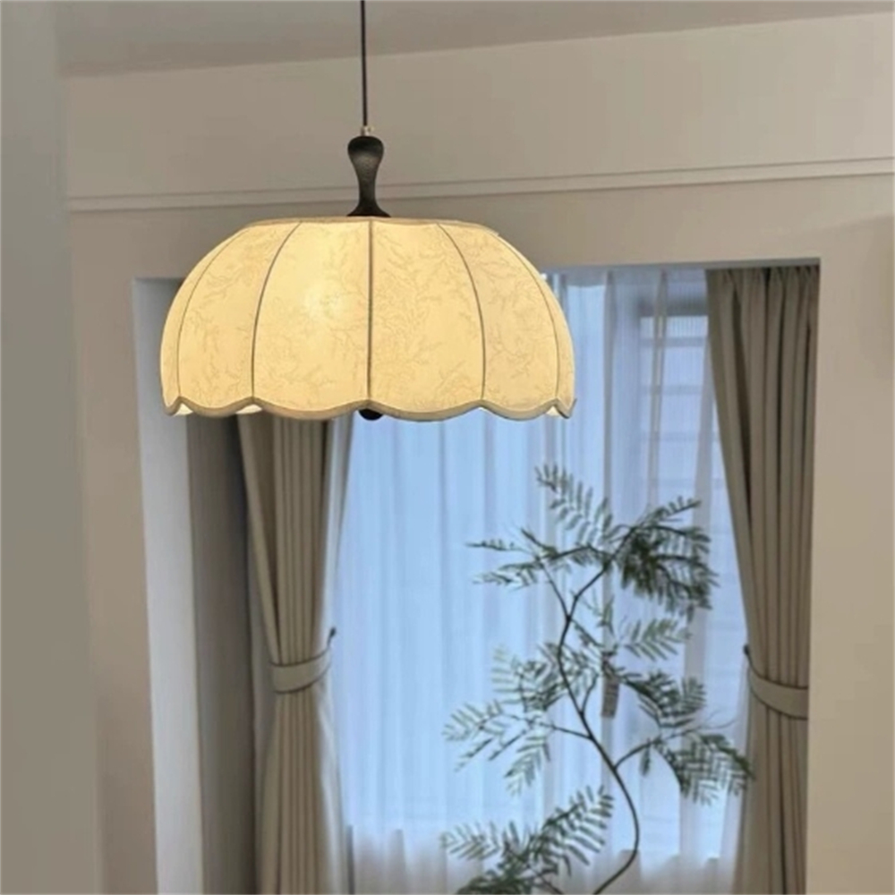 French Retro Patterned Fabric Bedroom Pendant Light