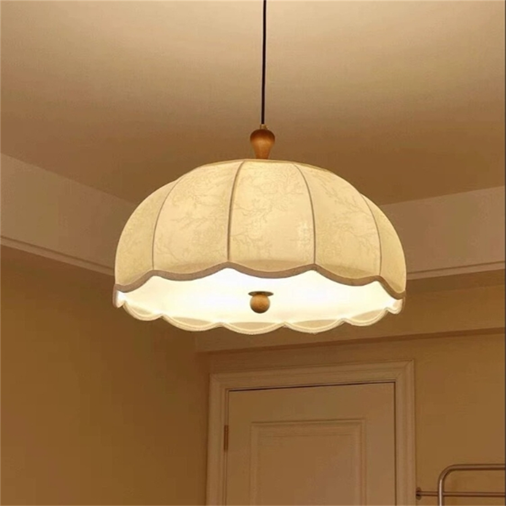 French Retro Patterned Fabric Bedroom Pendant Light