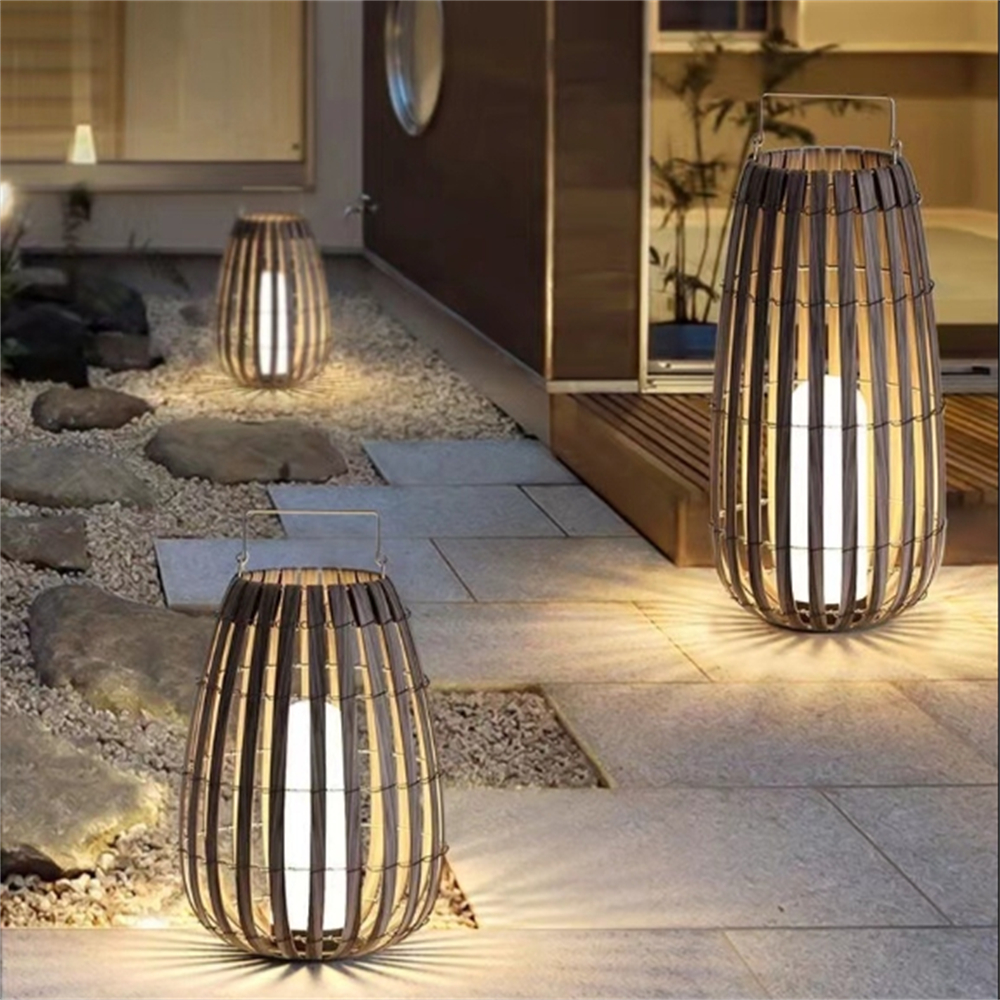 Outdoor Rattan Villa Garden Lawn Light Balcony Floor Lamp