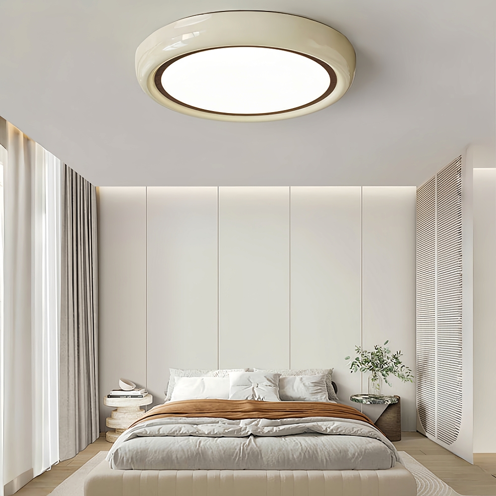 French Cream Style Minimalist Bedroom Ceiling Light Circular White Retro Light
