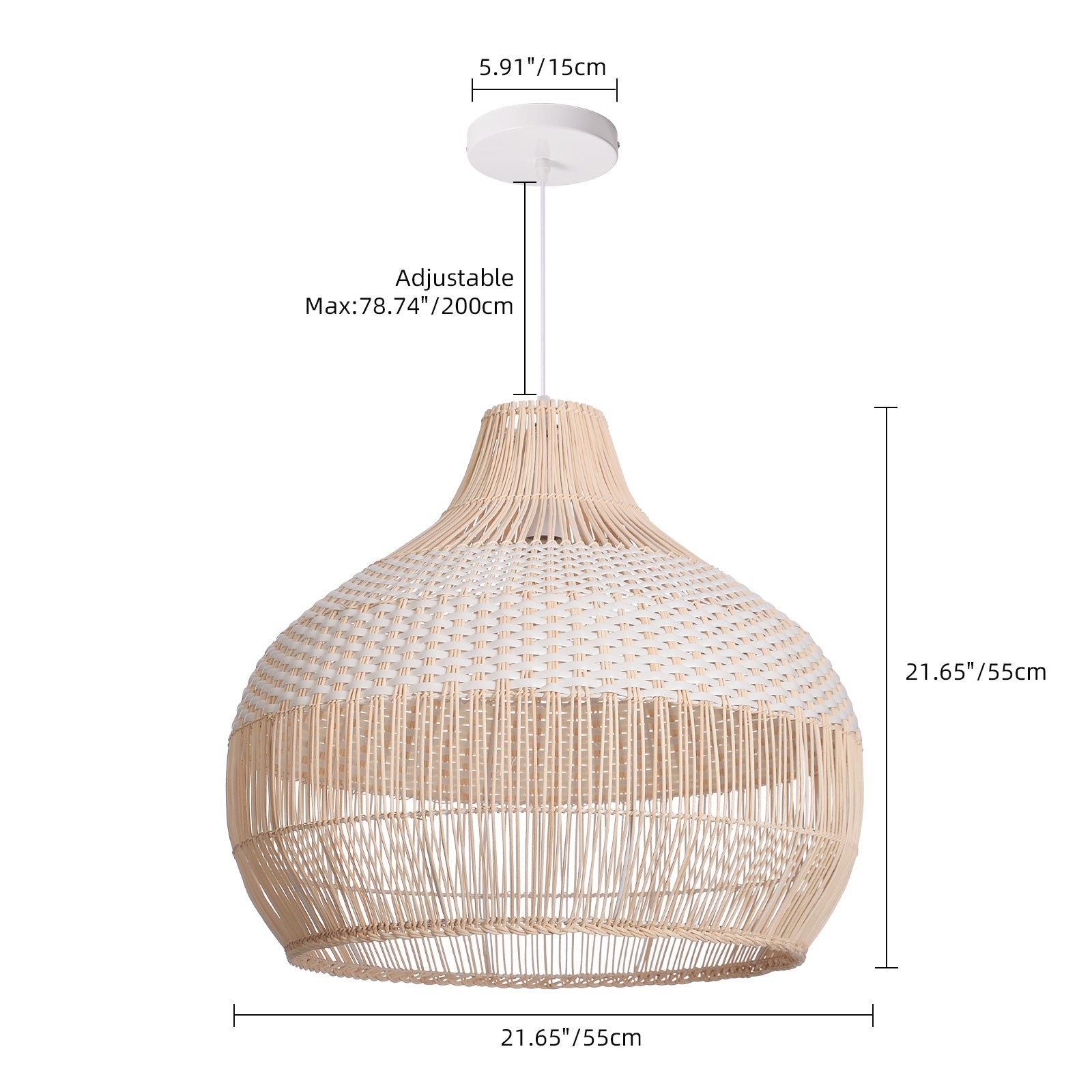 White Rattan Chandelier Modern Classic Pendant Light for Kitchen Island
