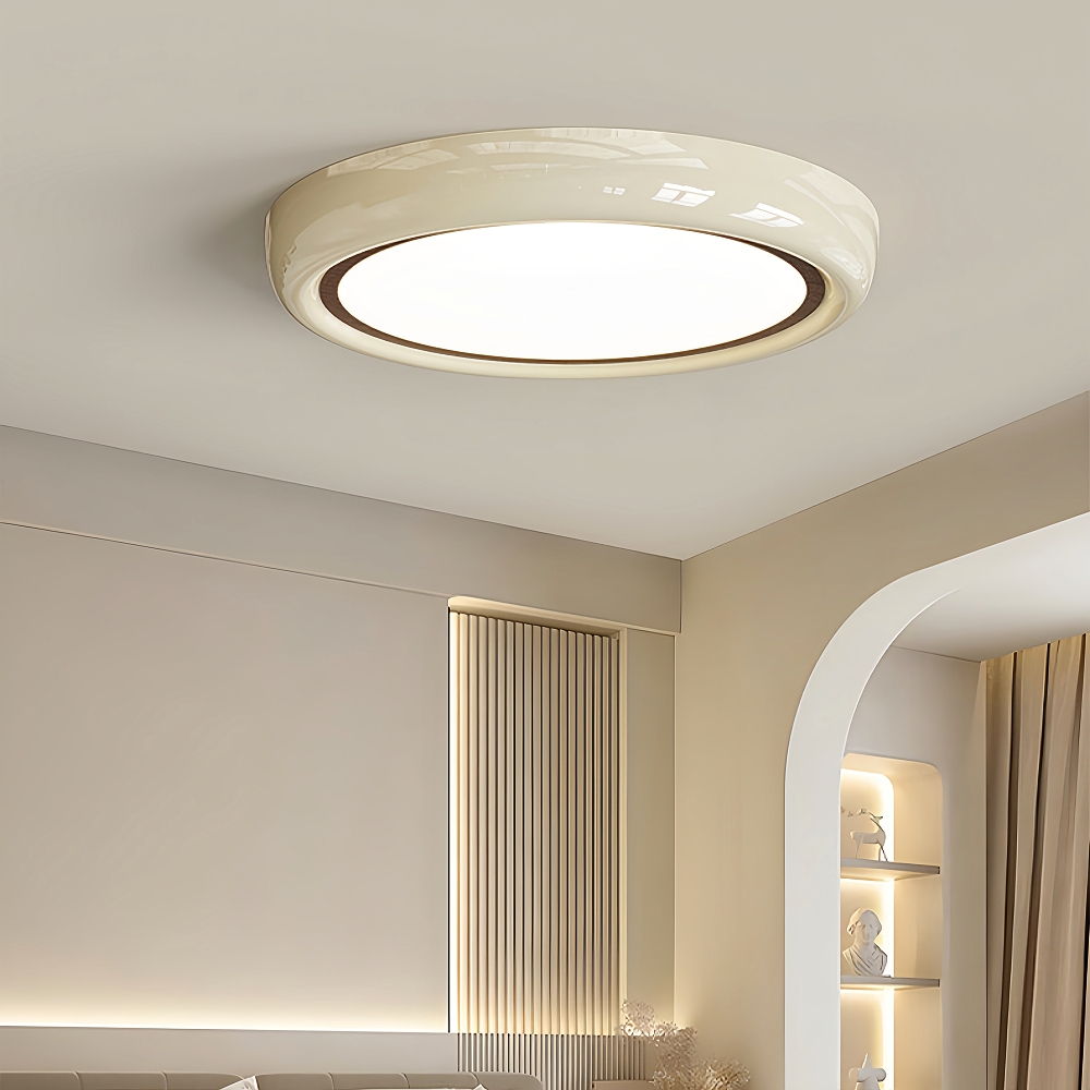 French Cream Style Minimalist Bedroom Ceiling Light Circular White Retro Light