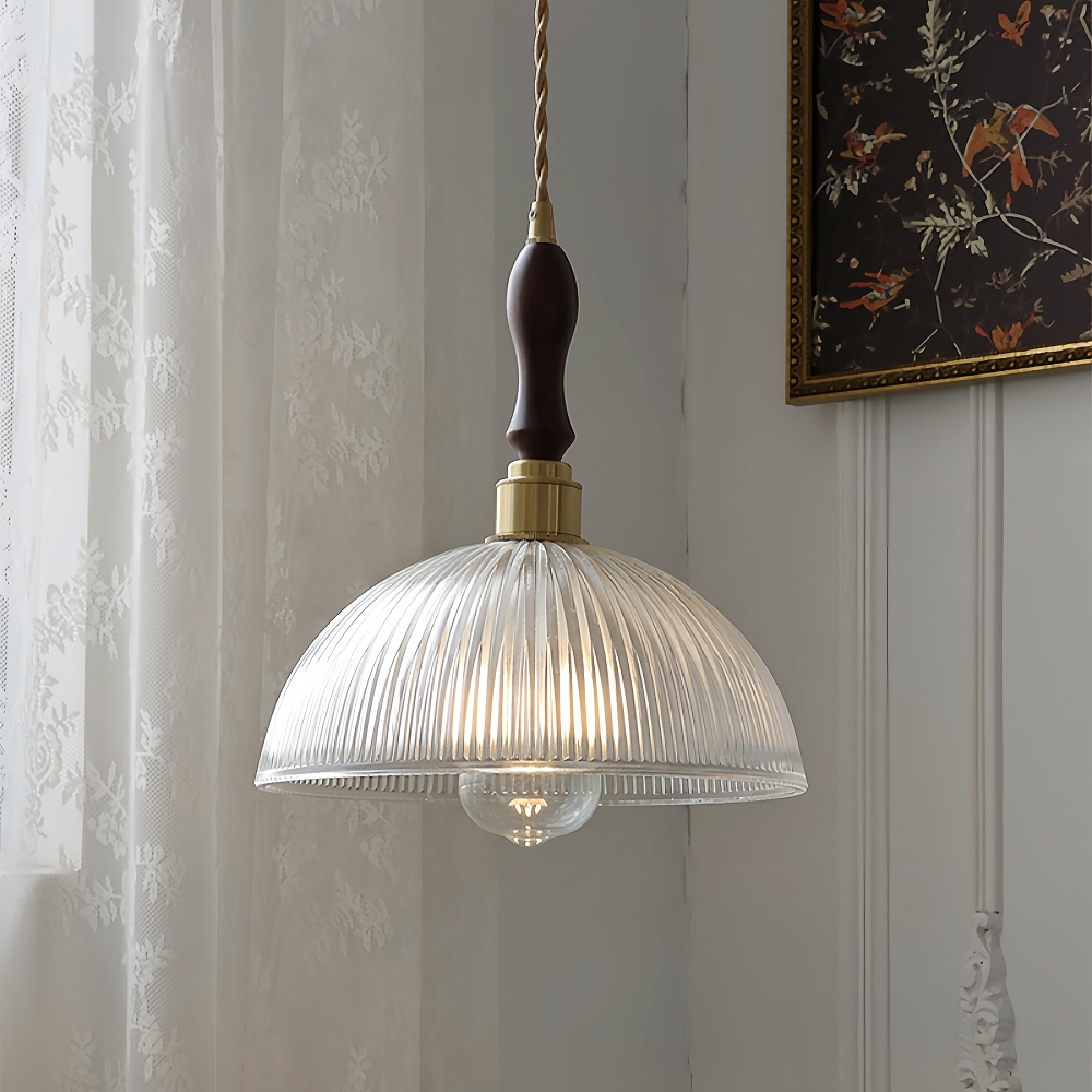 Japanese Retro Brass Glass Green Transparent Pendant Light