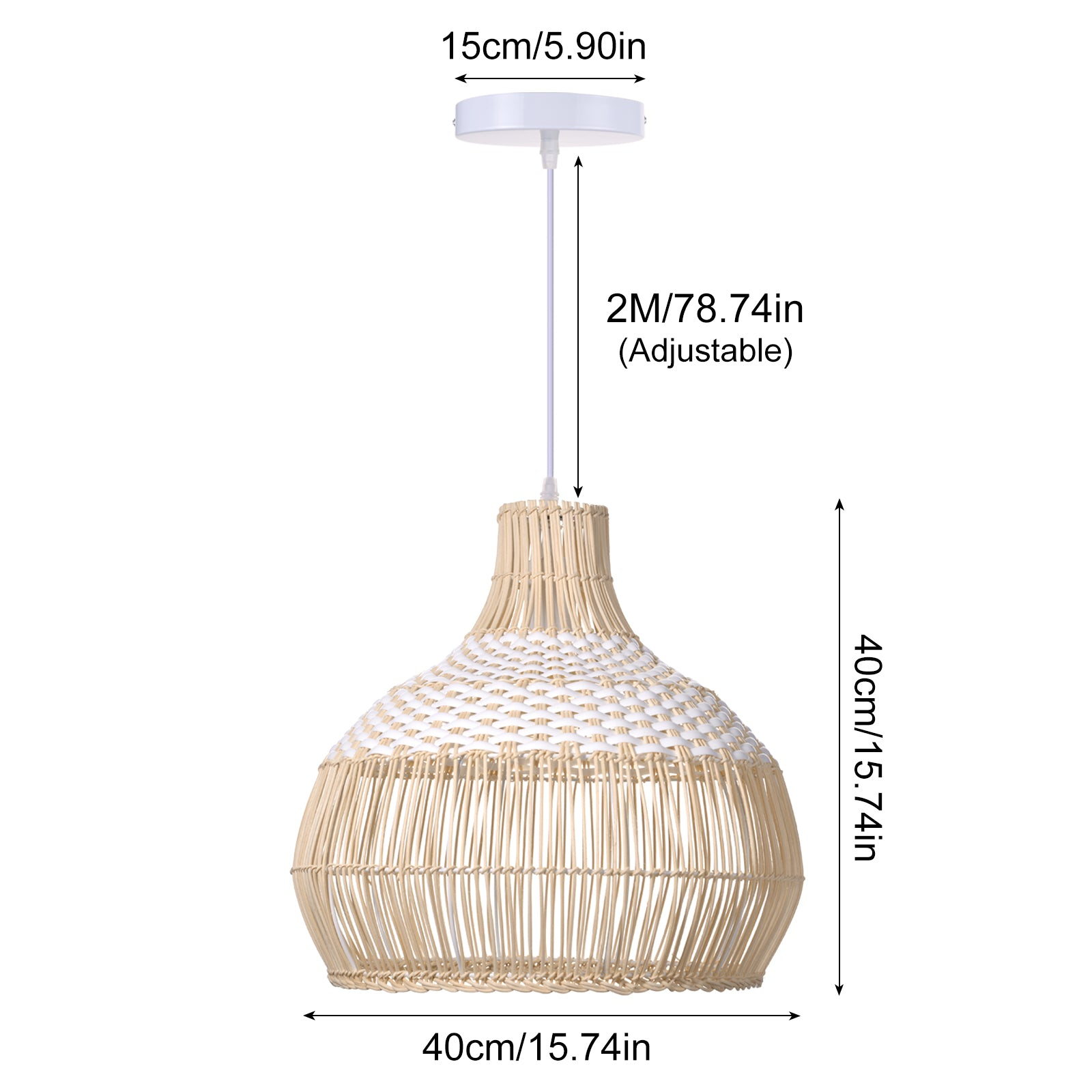 White Rattan Chandelier Modern Classic Pendant Light for Kitchen Island