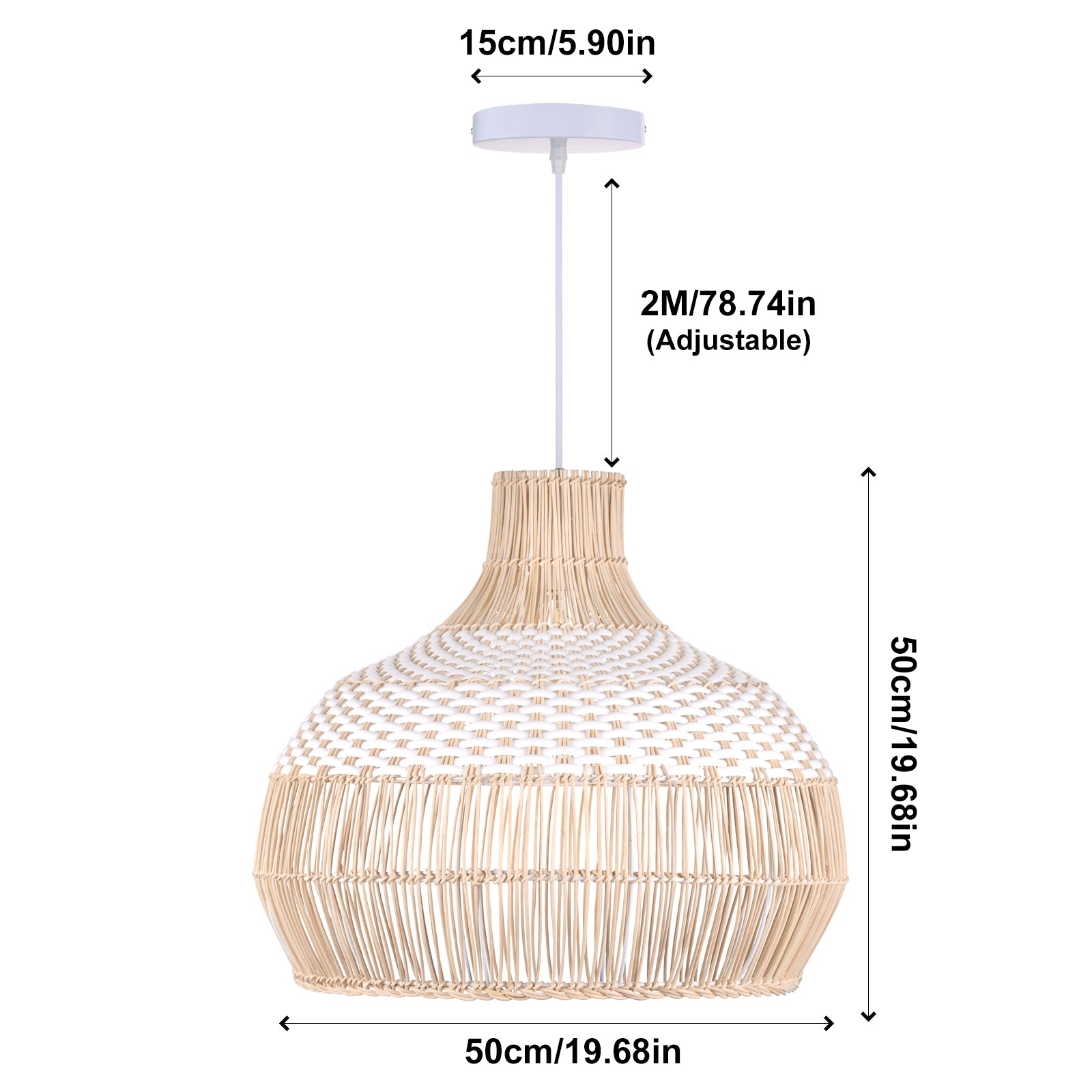 White Rattan Chandelier Modern Classic Pendant Light for Kitchen Island