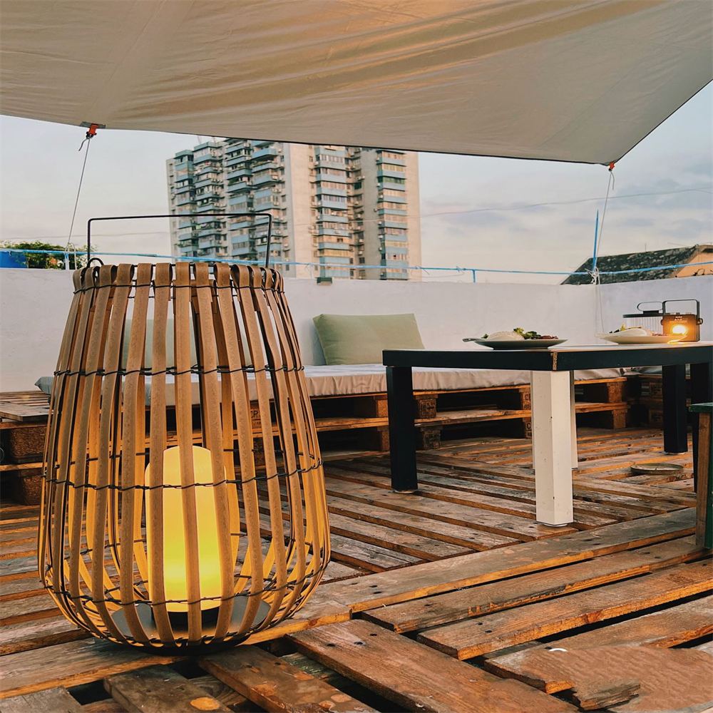 Outdoor Rattan Villa Garden Lawn Light Balcony Floor Lamp