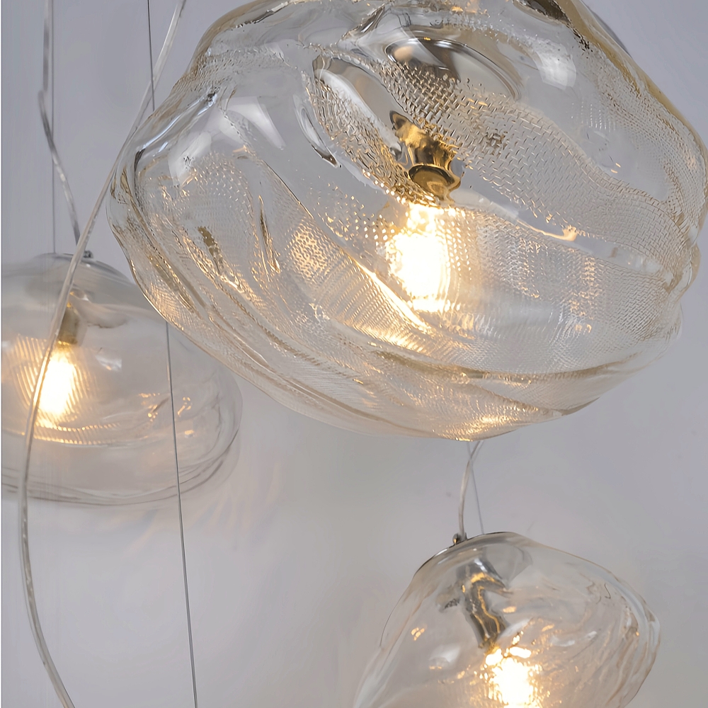 Large space loft staircase chandelier hotel lobby cloud glass long hanging chandelier duplex apartment pendant light