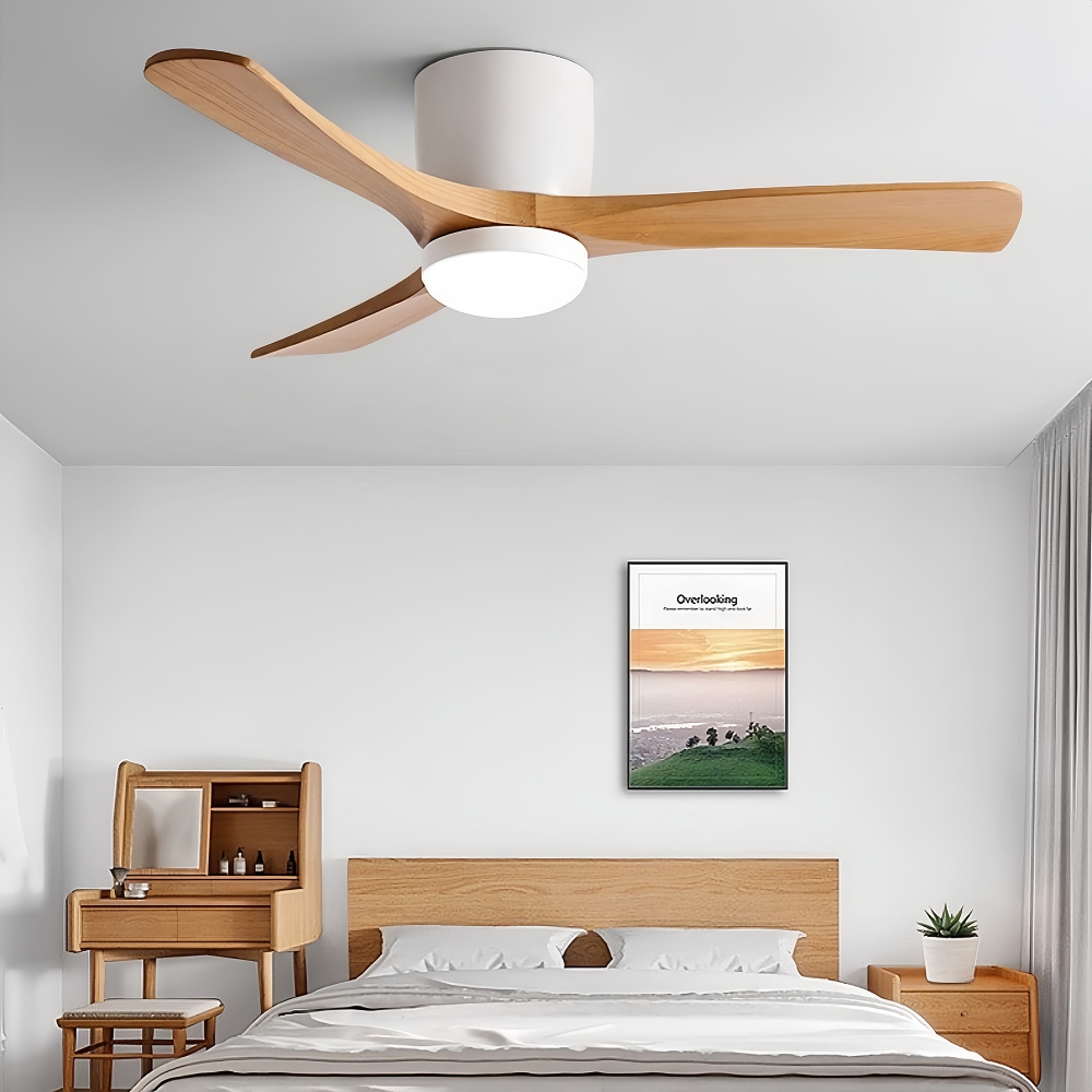 Nordic Style Solid Wood Ceiling Fan Light Variable Frequency Adjustable Speed Living Room Light