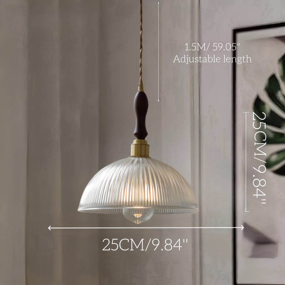 Japanese Retro Brass Glass Green Transparent Pendant Light