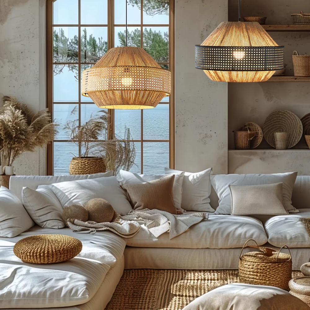 Japanese Wabi Sabi Style Retro Hemp Rope Rattan Woven Pendant Light