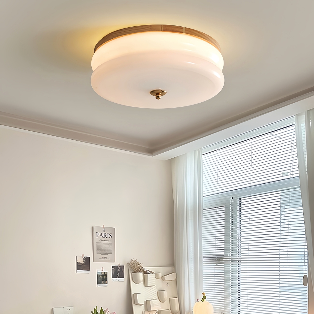 Modern Cream Style Bedroom Lamp French Wooden Glass Foyer Ceiling Light