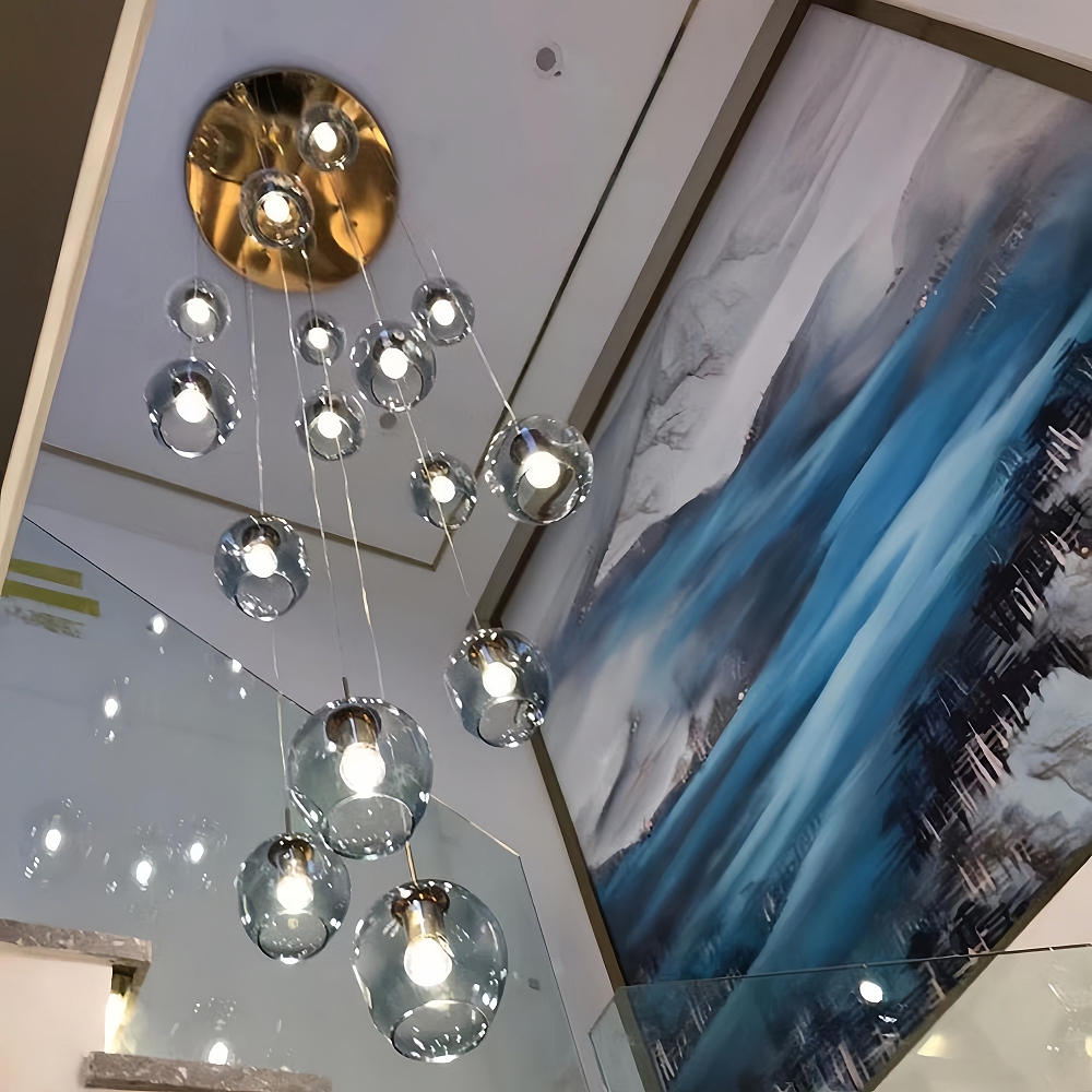 Nordic Modern Minimalist Staircase Duplex Villa Glass Meteor Pendant Light
