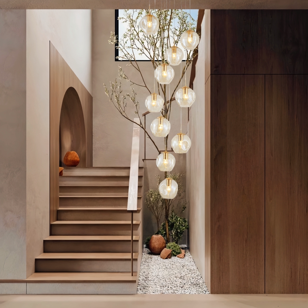 Nordic Modern Minimalist Staircase Duplex Villa Glass Meteor Pendant Light