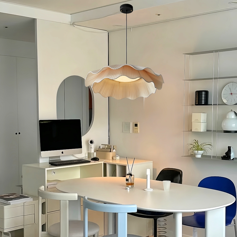 Double Layers Fabric LED White Dining Room Pendant Light