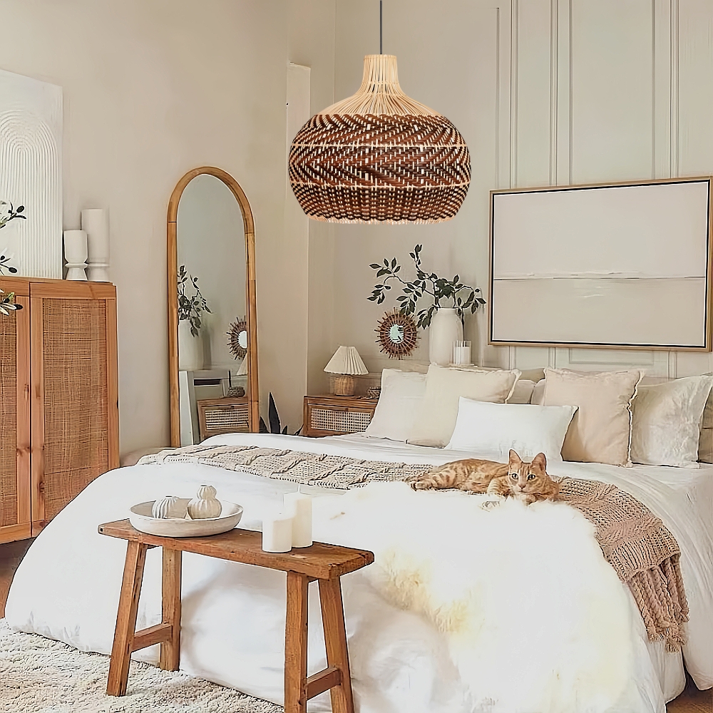 Handwoven Rustic Rattan Pendant Light Lampshade For Living Room