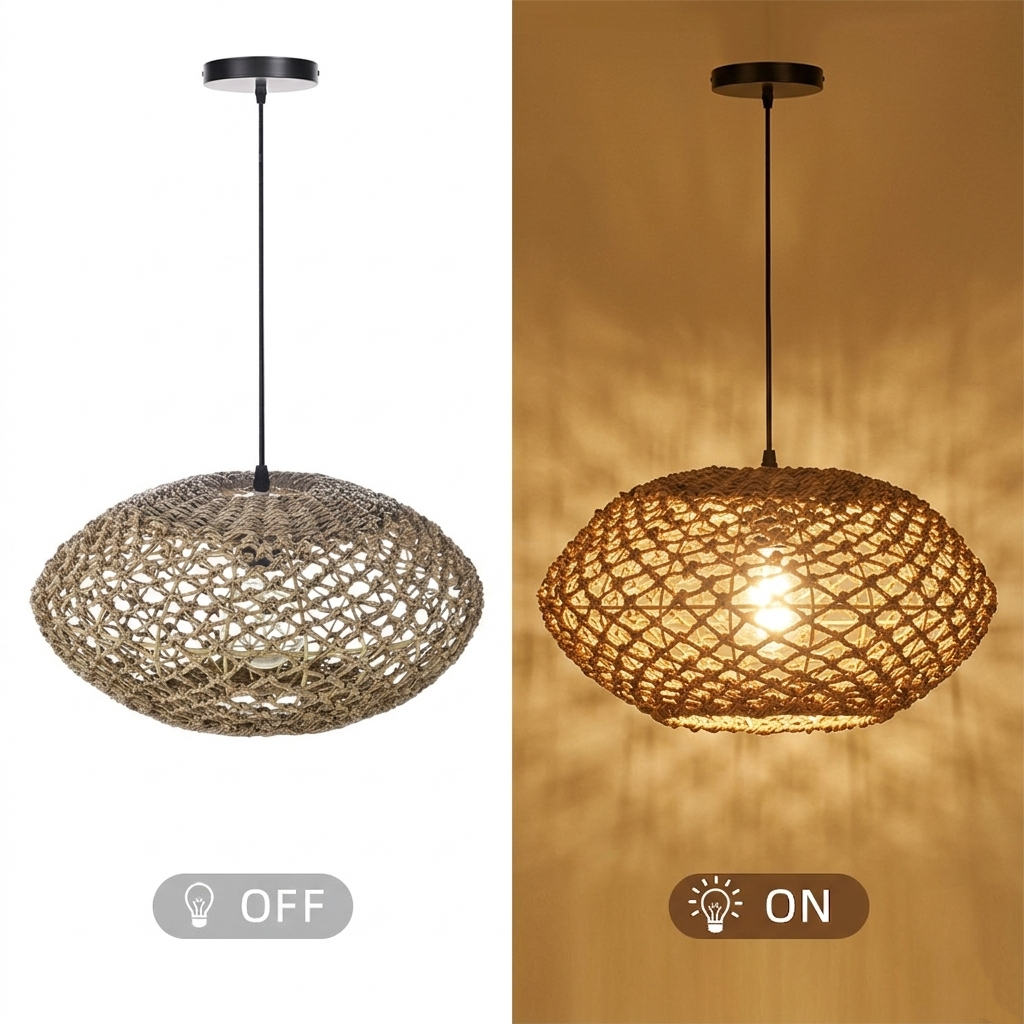 Wabi-Sabi Handwoven Straw Pendant Lamp Natural Rustic Ceiling Light