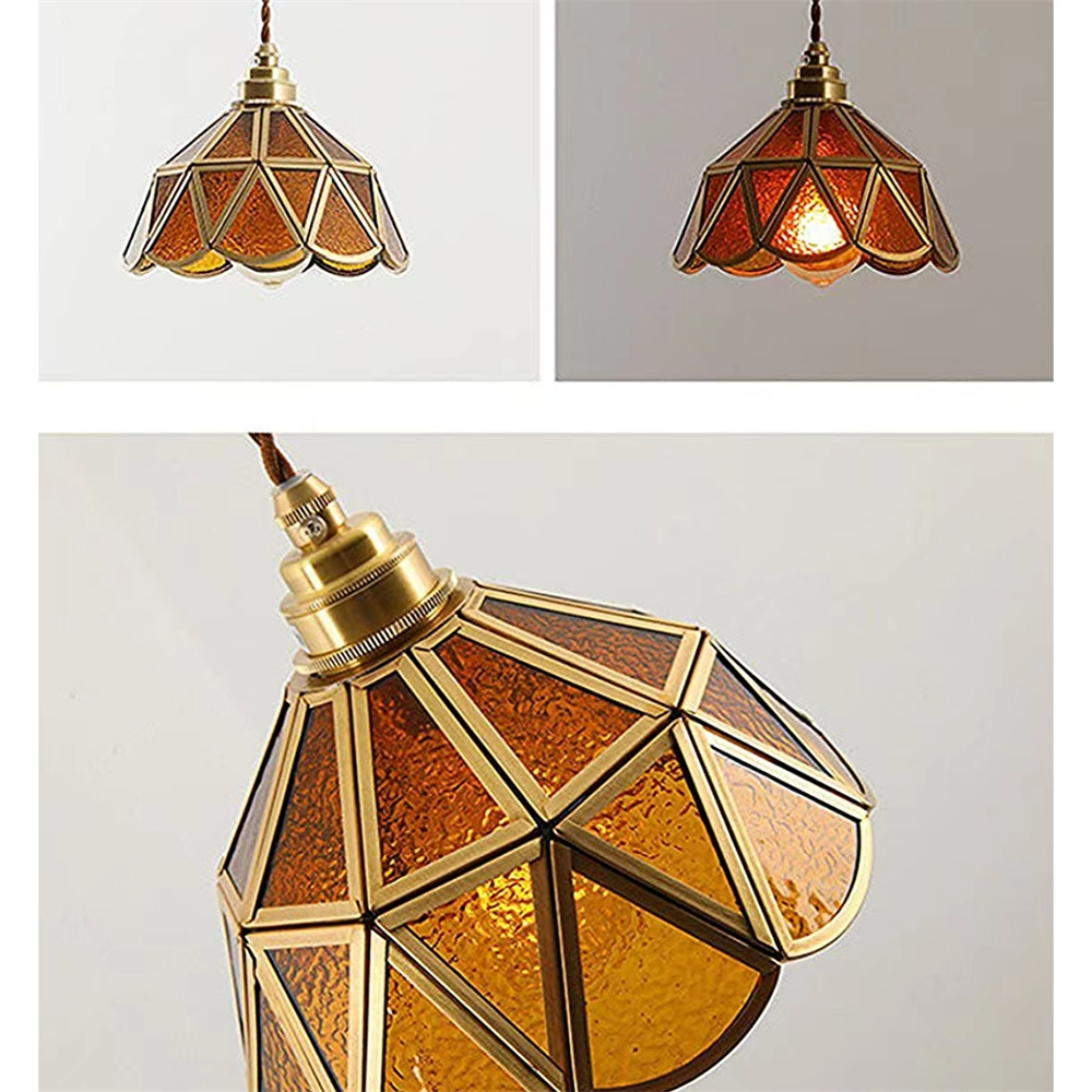 American Retro Artistic Brass Colored Glass Pendant Light Bedside Glass Lamp