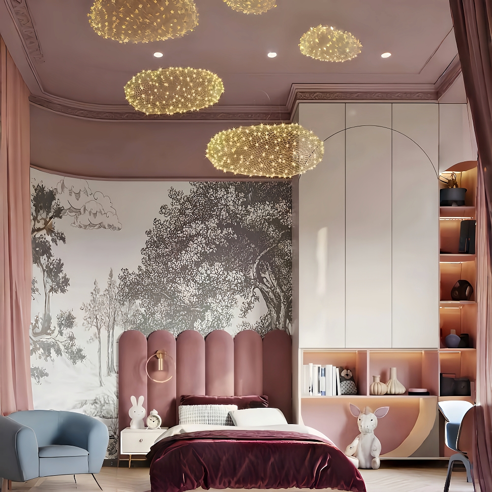 Nordic Chandelier Creative Cloud Pendant Light Gypsophila Metal Mesh Cloud Lamp