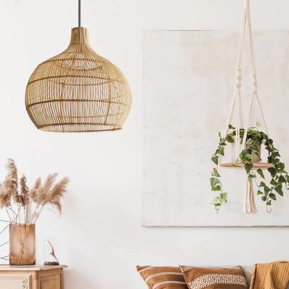 Boho Home Decor Kitchen Island Rattan Bamboo Pendant Light Basket Weave Linear Chandelier