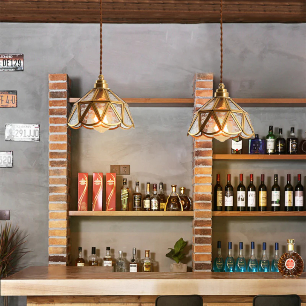 American Retro Artistic Brass Colored Glass Pendant Light Bedside Glass Lamp