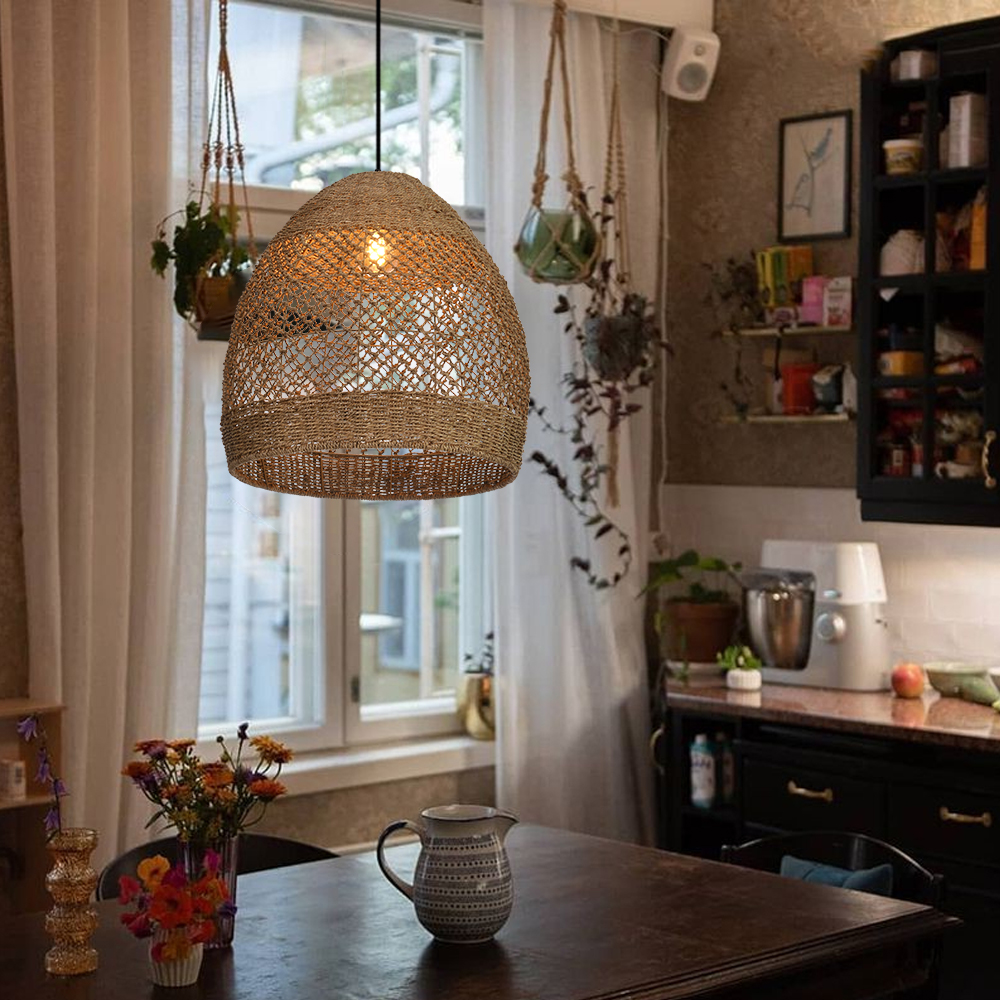 Natural Seagrass Lampshade Rattan Pendant Light Handmade Lamp Fixture