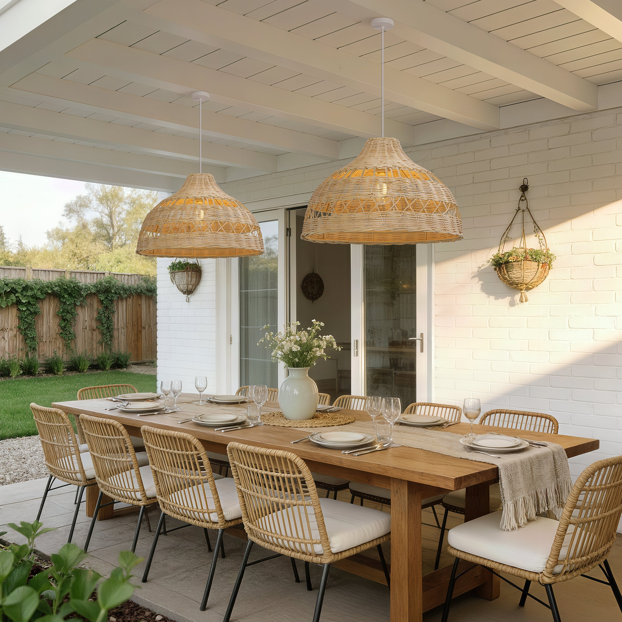 Modern Handwoven Hollow Rattan Pendant Lamp Shade For Dining Room Living Room