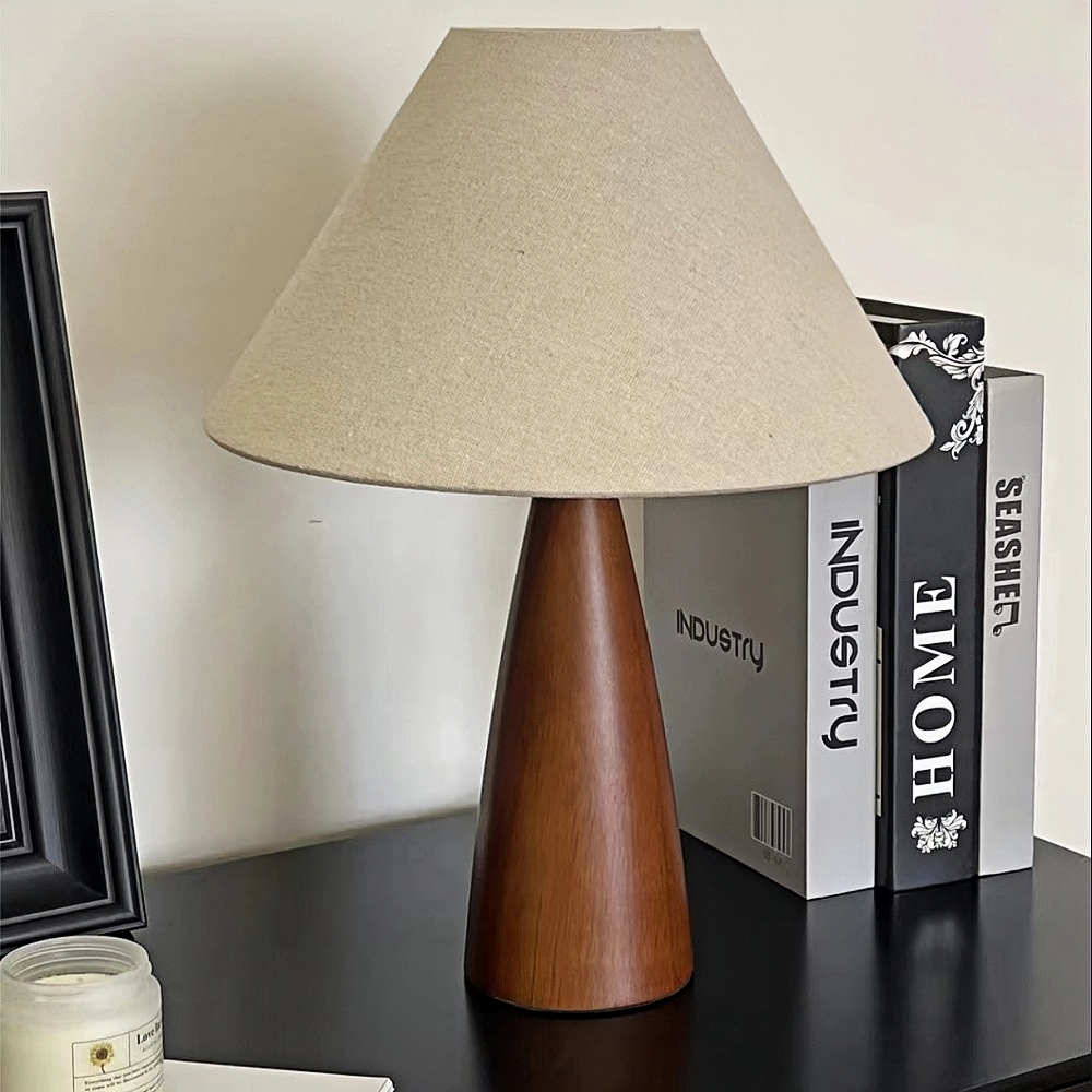 Wabi Sabi Style Retro Solid Wood Fabric High-End Desk Lamp