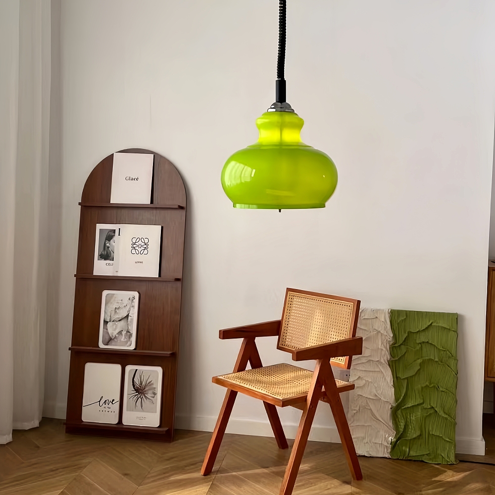 French Retro Cream Style Gourd Shaped Glass Art Pendant Light