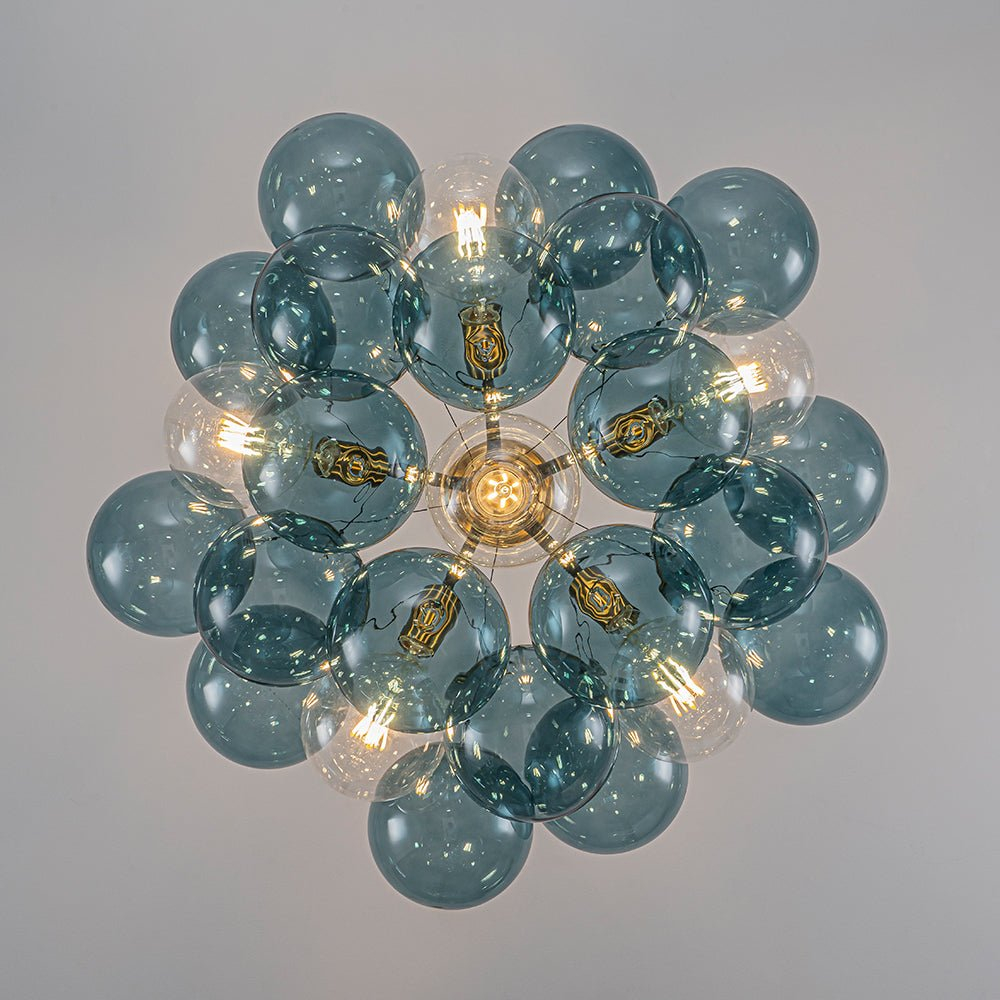 Modern Blue Glass Globe Bubble Chandelier Cluster Pendant Light