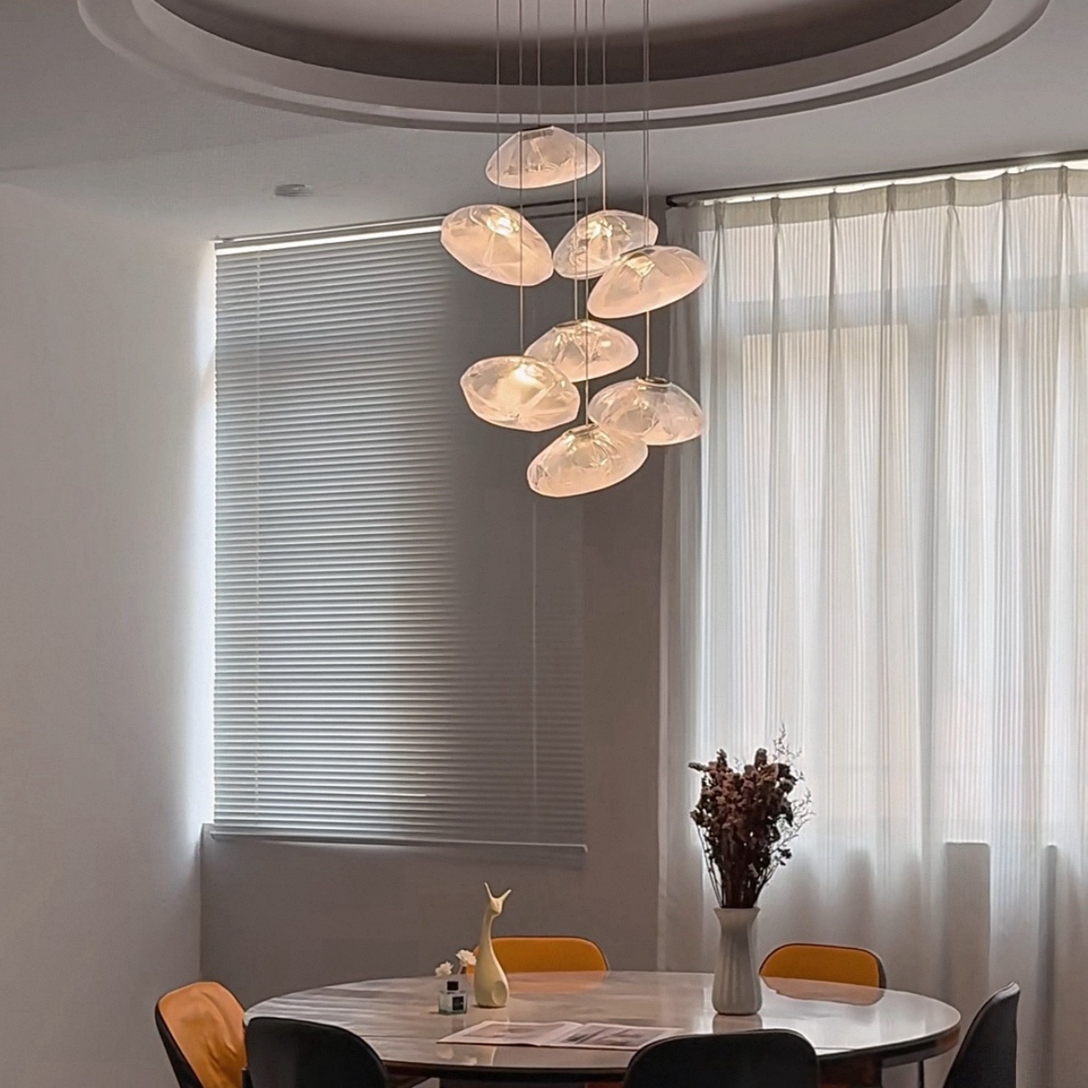 Glass Hanging Chandelier Large Loft Staircase Long Modern Ceiling Light