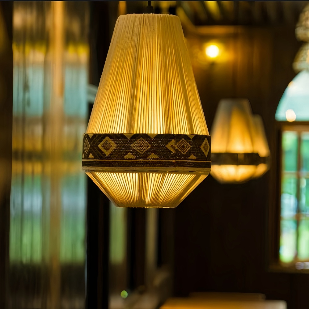 Bohemian Retro Style Hemp Rope Fabric Woven Pendant Light Bedroom