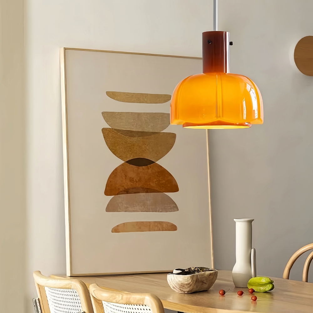 French Cream Style Glass Flower Bud Bedroom Bedside Pendent Light