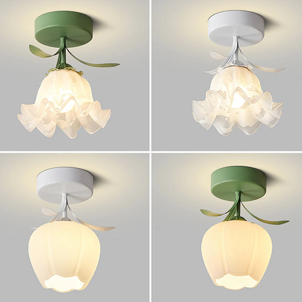 French cream style corridor balcony entrance flower bud shaped glass ceiling light