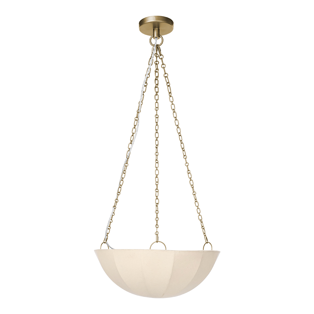 Vintage Baroque Linen Dome Pendant Light Brass & Fabric Fixture