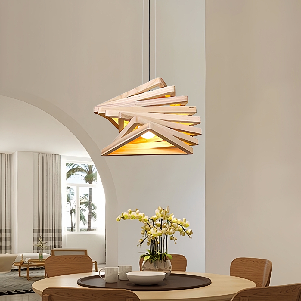 Japanese Retro Wooden Spiral Pendant Lamp