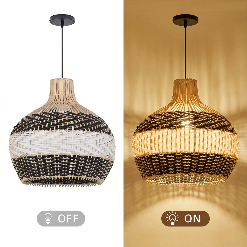 California Rattan Pendant Light Chandelier Coastal Interior Design Lighting Fixture