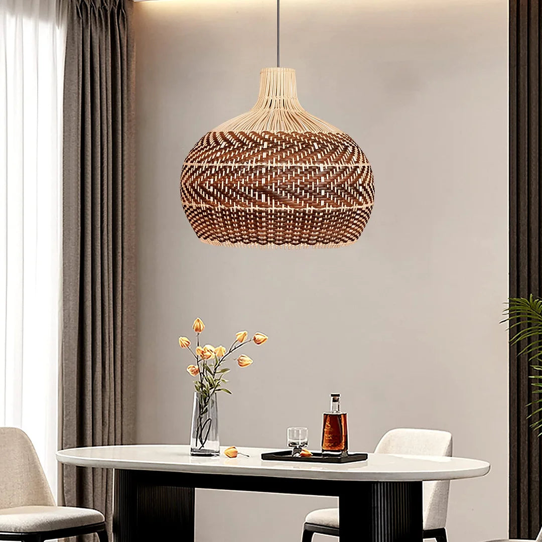 Handwoven Rustic Rattan Pendant Light Lampshade For Living Room
