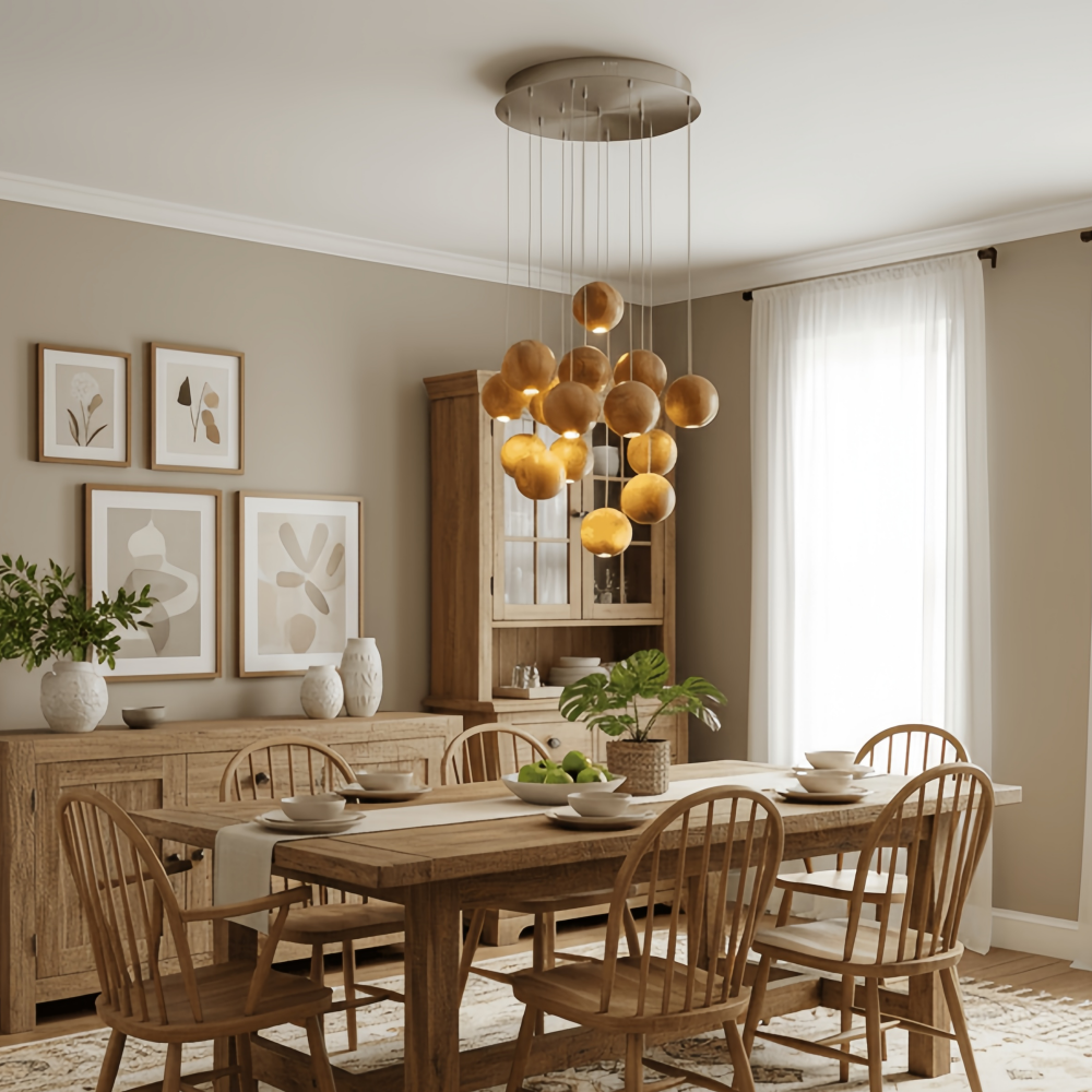 Nordic Wooden Spherical Cluster Pendant Light