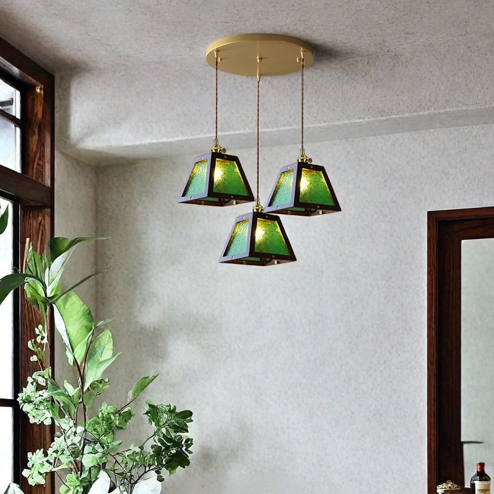 Vintage Etched Glass Pendant Lamp Cozy Bedroom Bedside Lighting