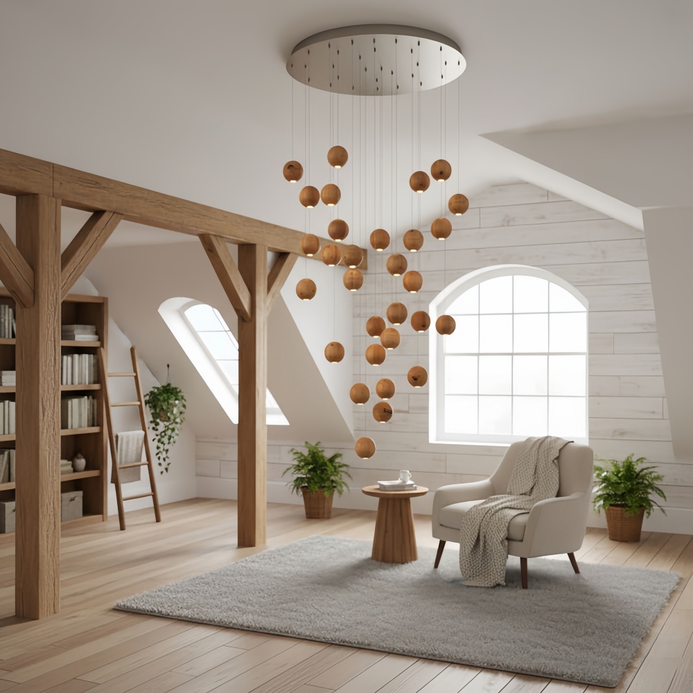Nordic Wooden Spherical Cluster Pendant Light