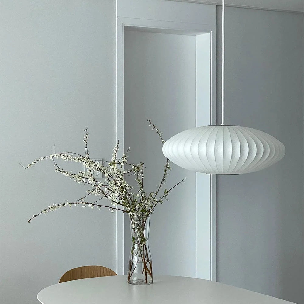 Modern Fabric Saucer Suspension White Pendant Light