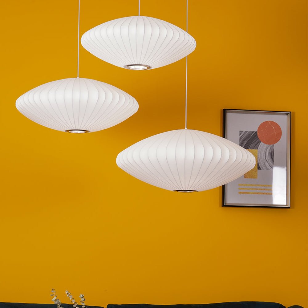Modern Fabric Saucer Suspension White Pendant Light