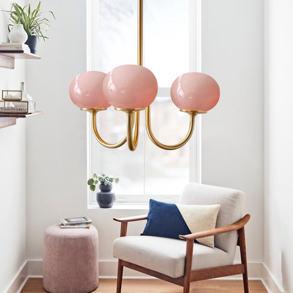 Bauhaus Living Room Chandelier Luxury Cream Pink Glass Pendant Light