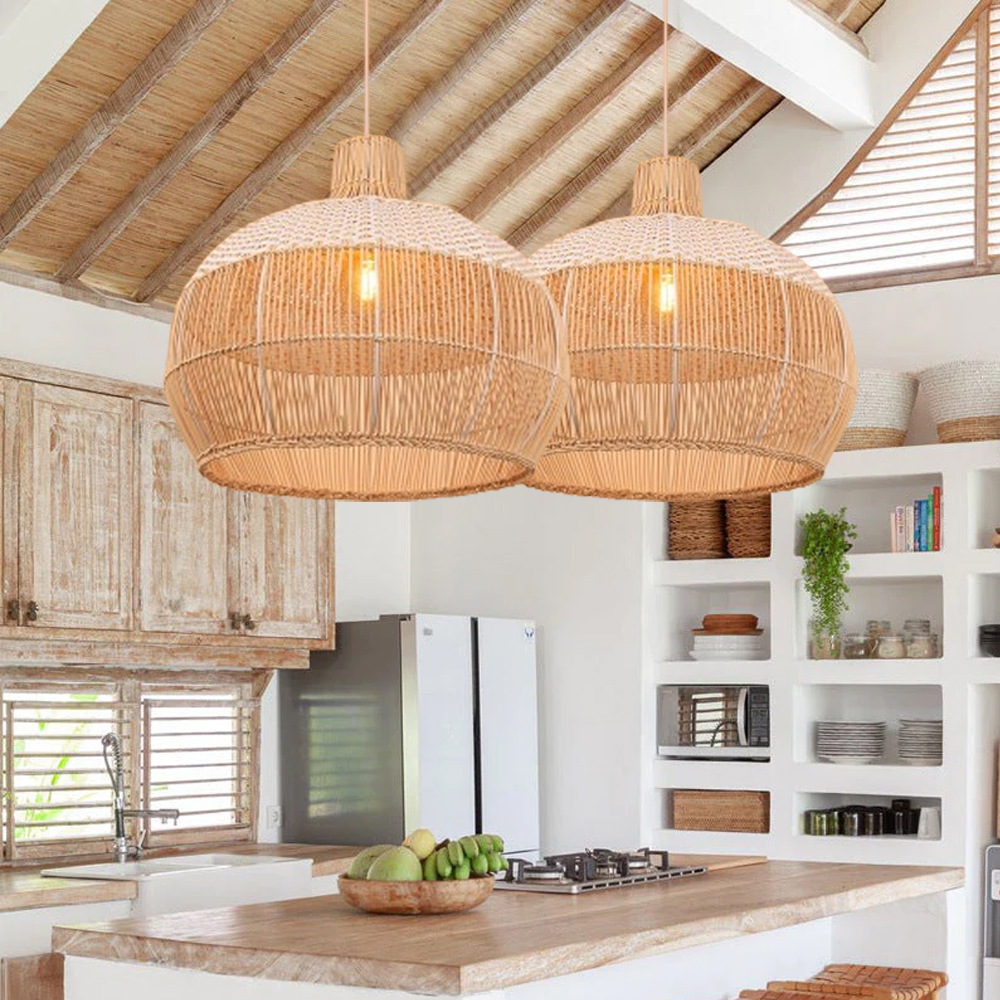 Handwoven Rattan Kitchen Island Pendant Lighting
