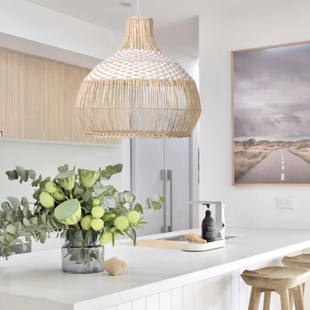Unique white rattan pendant lamp shade quality kitchen island ceiling light