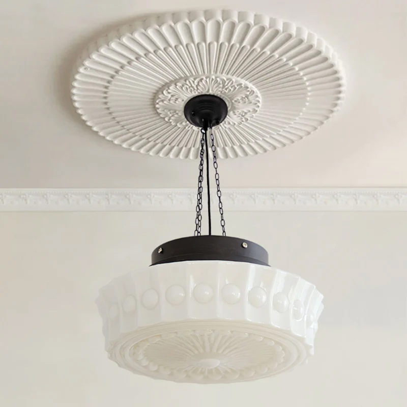 Living Room White Glass Chandelier Vintage Round Pendant Light