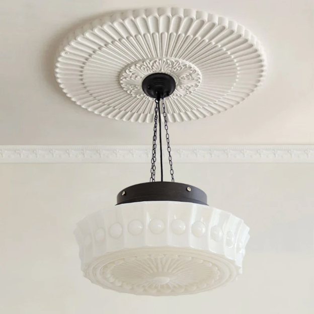 Living Room White Glass Chandelier Vintage Round Pendant Light