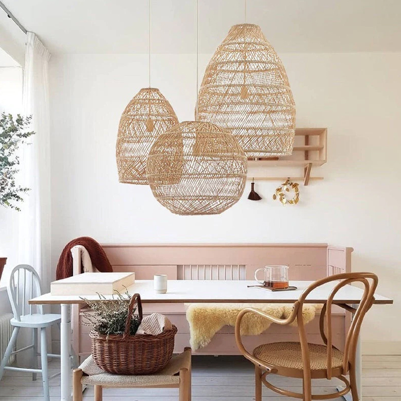 Basket Rattan Woven Lantern Chandelier Pendant Lamp Shade