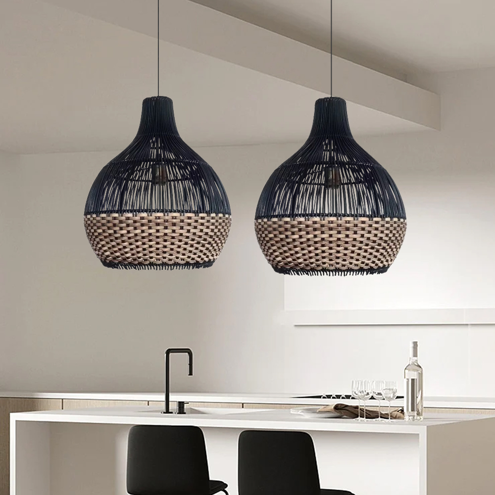 Salt Lake Handwoven Kitchen Island Black Rattan Pendant Light