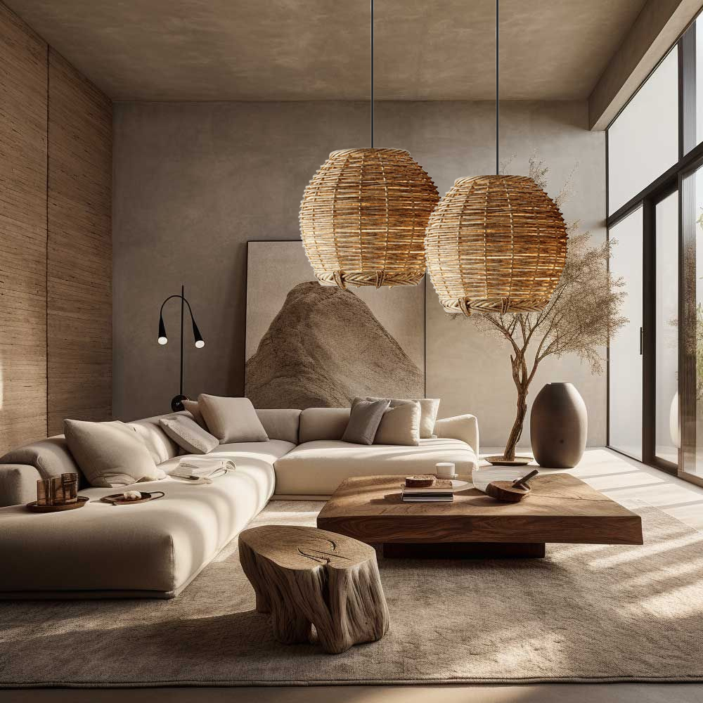 Wabi-Sabi Interior Design Rattan Pendant Light Living Room Bedroom Hanging Lighting Lamp Shade